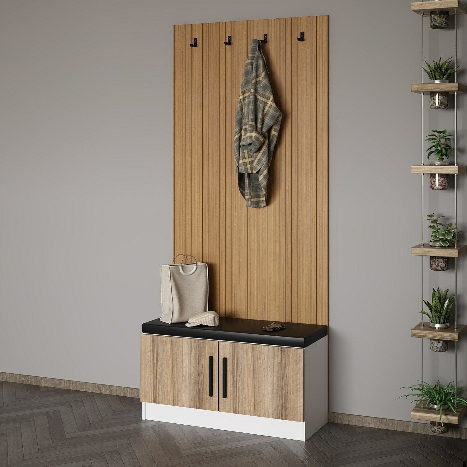 Asir Set de mobila hol din pal, 2 piese, Noah 8299 Nuc / Alb