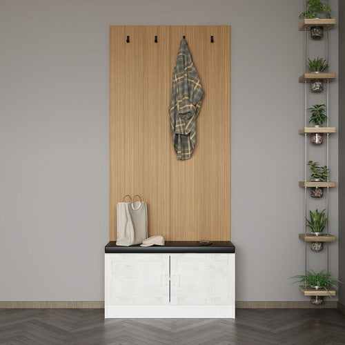 Set de mobila hol din pal, 2 piese, Noah 8305 Alb / Nuc