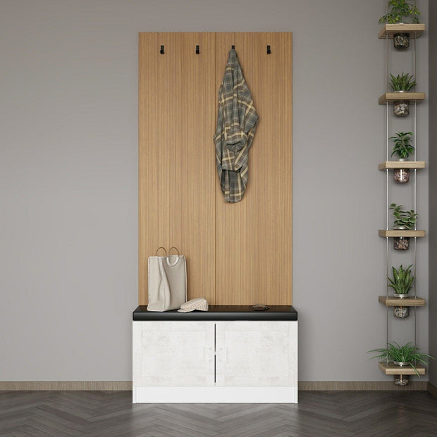 Set de mobila hol din pal, 2 piese, Noah 8305 Alb / Nuc