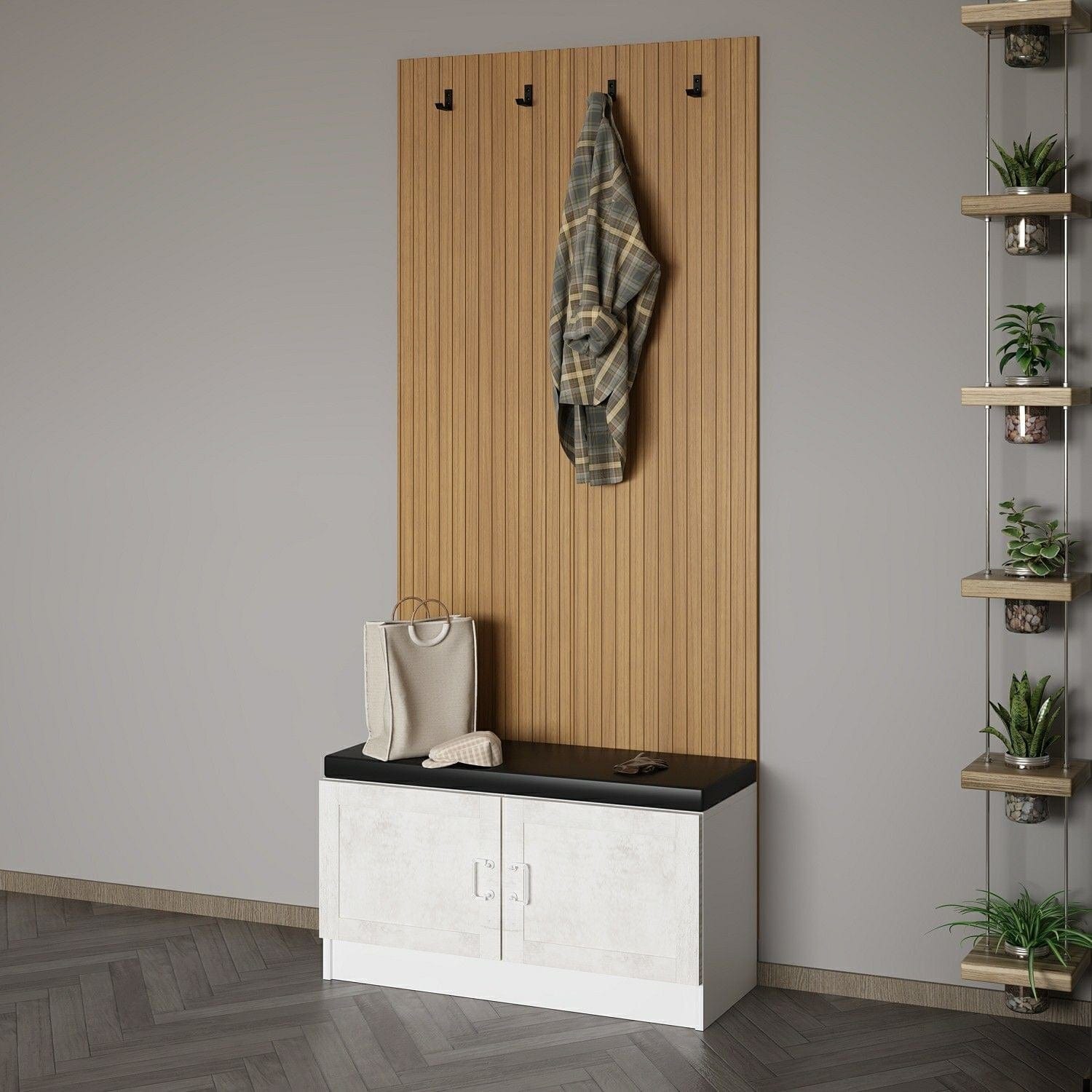 Asir Set de mobila hol din pal, 2 piese, Noah 8305 Alb / Nuc