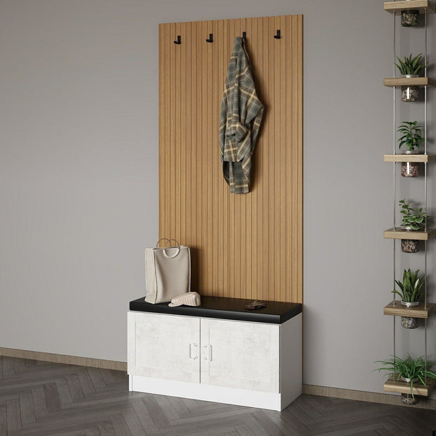 Asir Set de mobila hol din pal, 2 piese, Noah 8305 Alb / Nuc