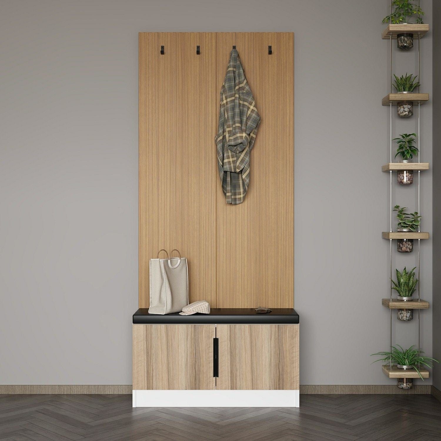 Asir Set de mobila hol din pal, 2 piese, Noah 8311 Nuc / Alb