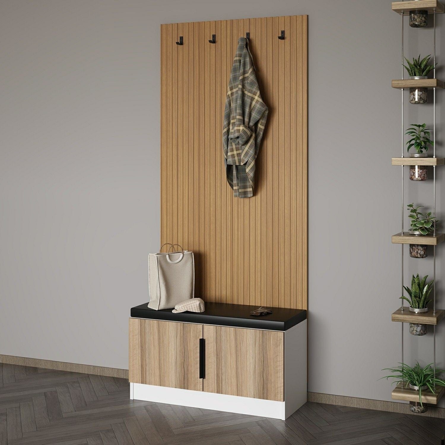 Asir Set de mobila hol din pal, 2 piese, Noah 8311 Nuc / Alb