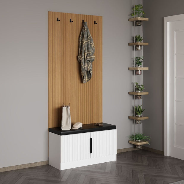 Asir Set de mobila hol din pal, 2 piese, Noah 8323 Alb / Nuc