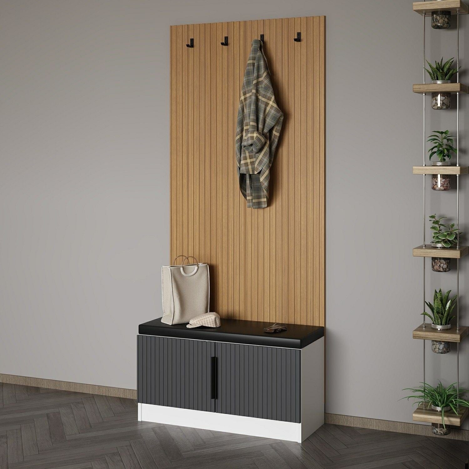 Asir Set de mobila hol din pal, 2 piese, Noah 8329 Alb / Nuc / Antracit