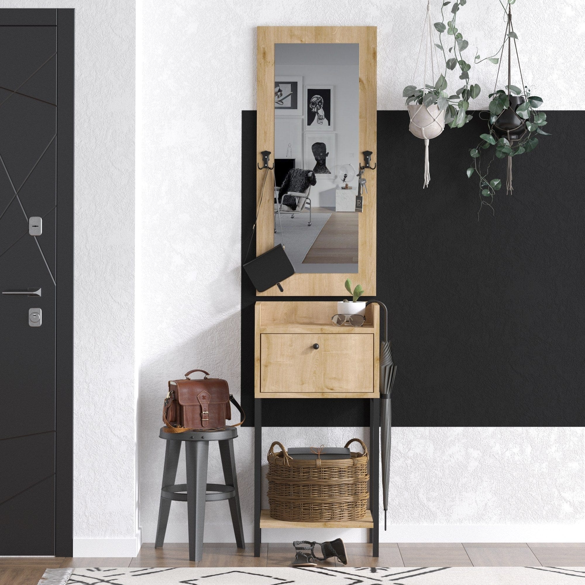 Asir Set de mobila hol din pal, 2 piese, Olivia Nuc / Negru