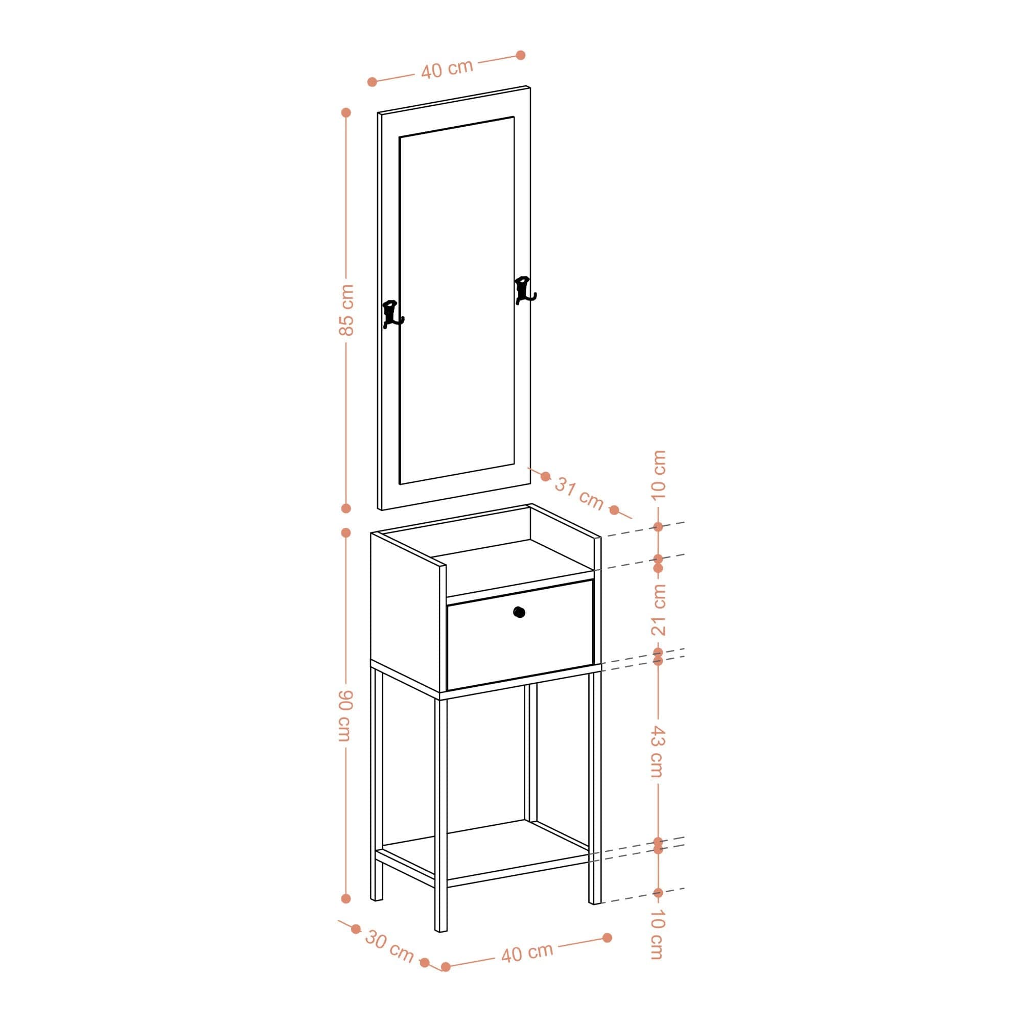 Asir Set de mobila hol din pal, 2 piese, Olivia Nuc / Negru