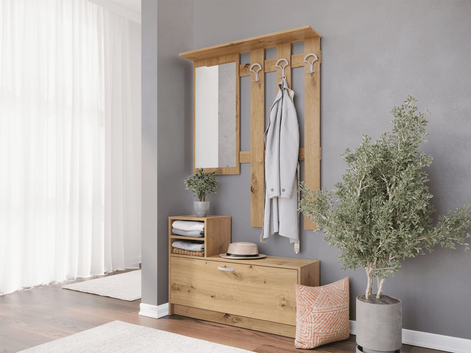 Vitorog Set de mobila hol din pal, 2 piese, Opal Stejar Artisan