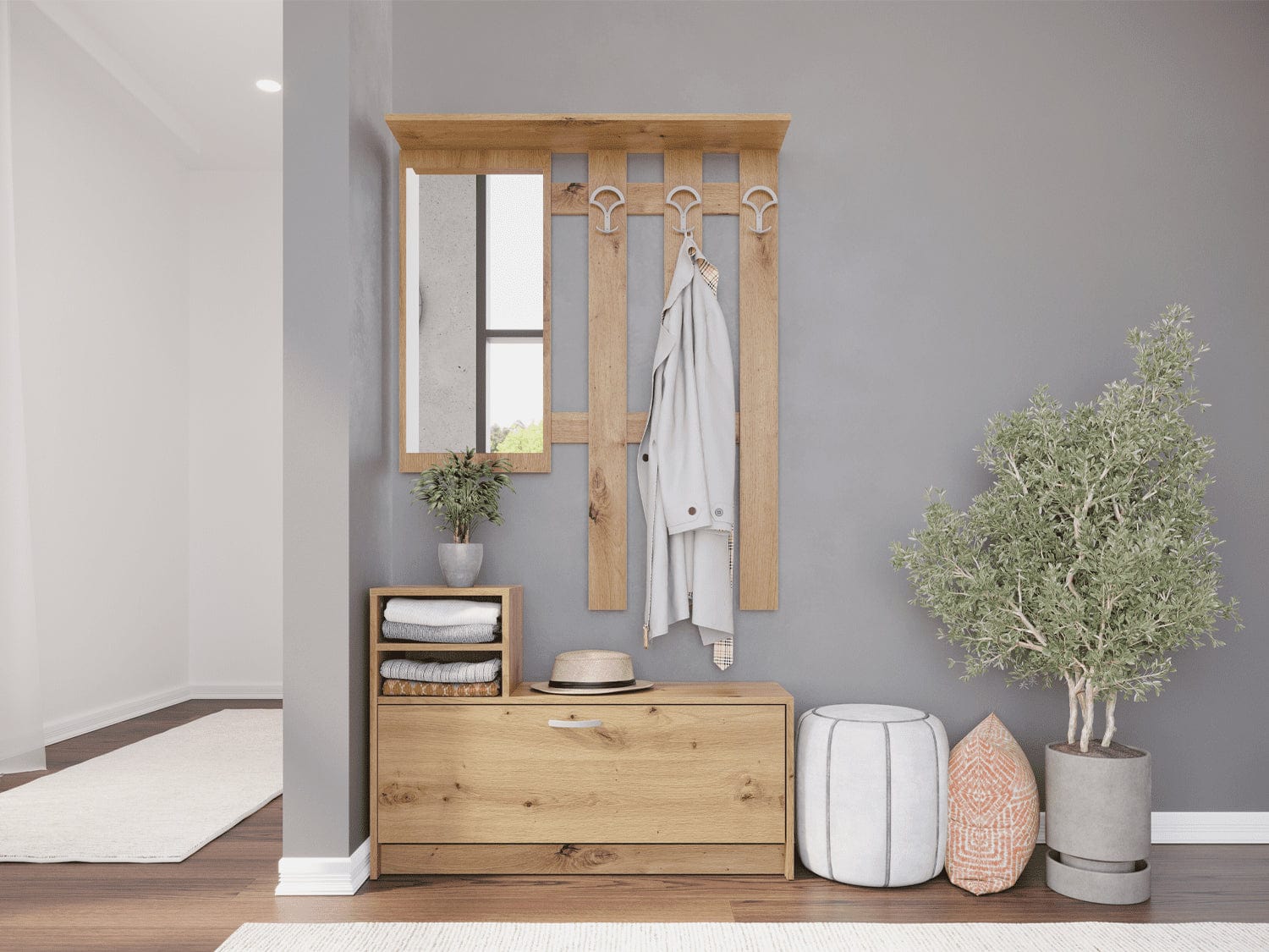 Vitorog Set de mobila hol din pal, 2 piese, Opal Stejar Artisan