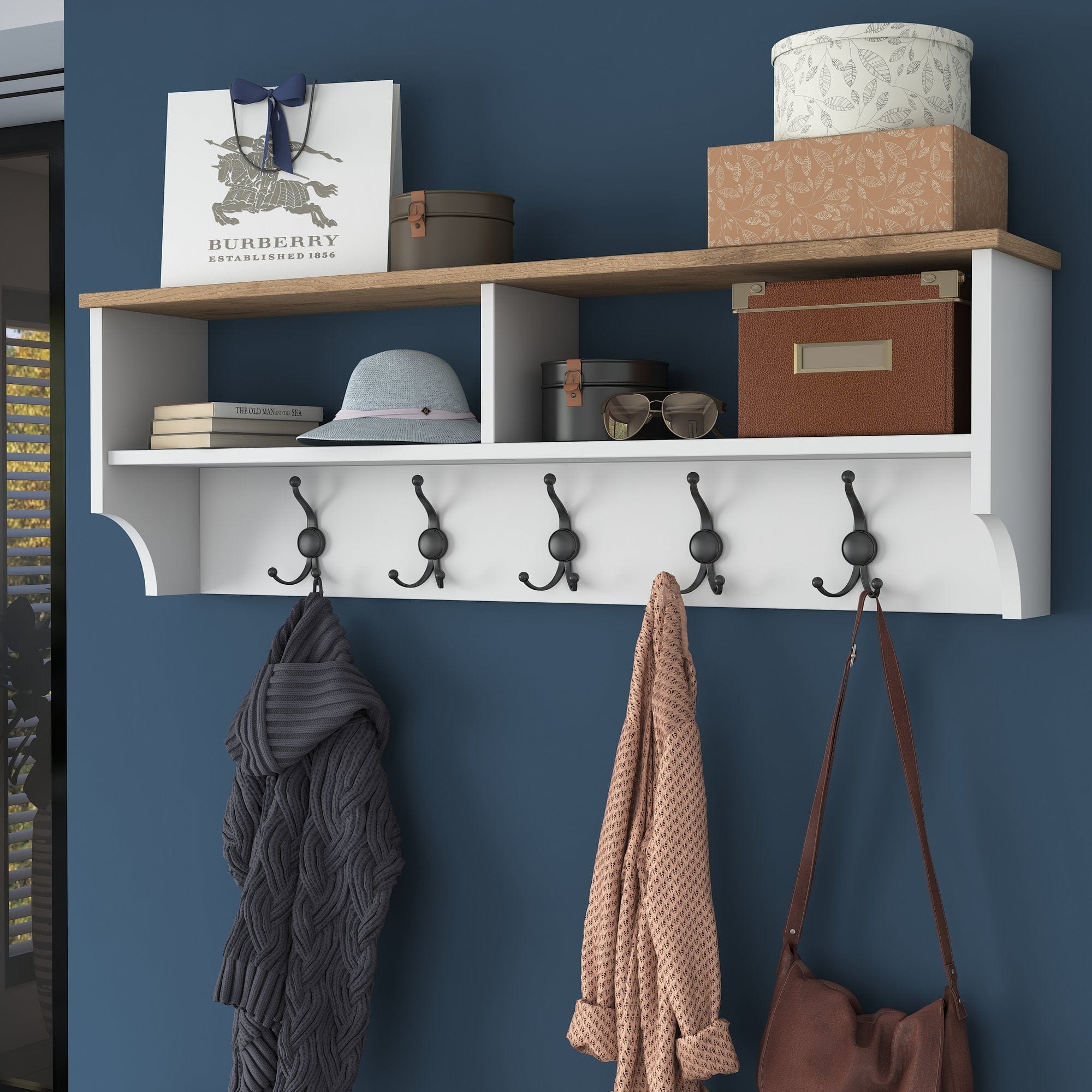 Asir Set de mobila hol din pal, 2 piese, P2 1636 Alb / Nuc