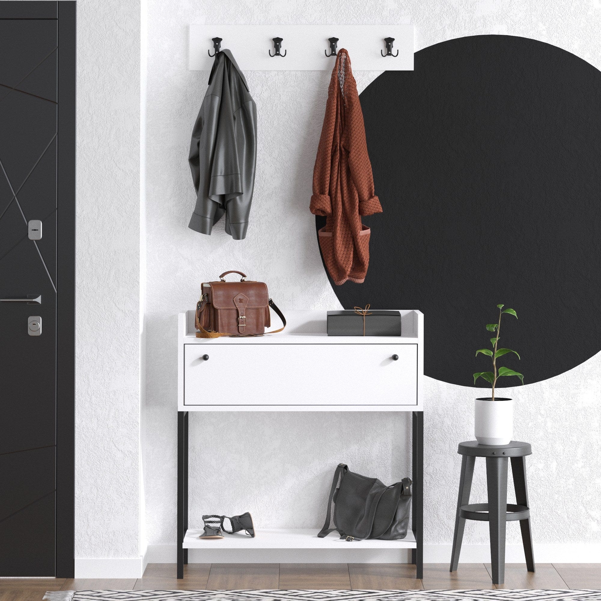 Asir Set de mobila hol din pal, 2 piese, Poly Alb / Negru