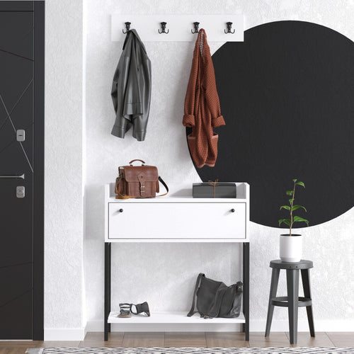 Asir Set de mobila hol din pal, 2 piese, Poly Alb / Negru