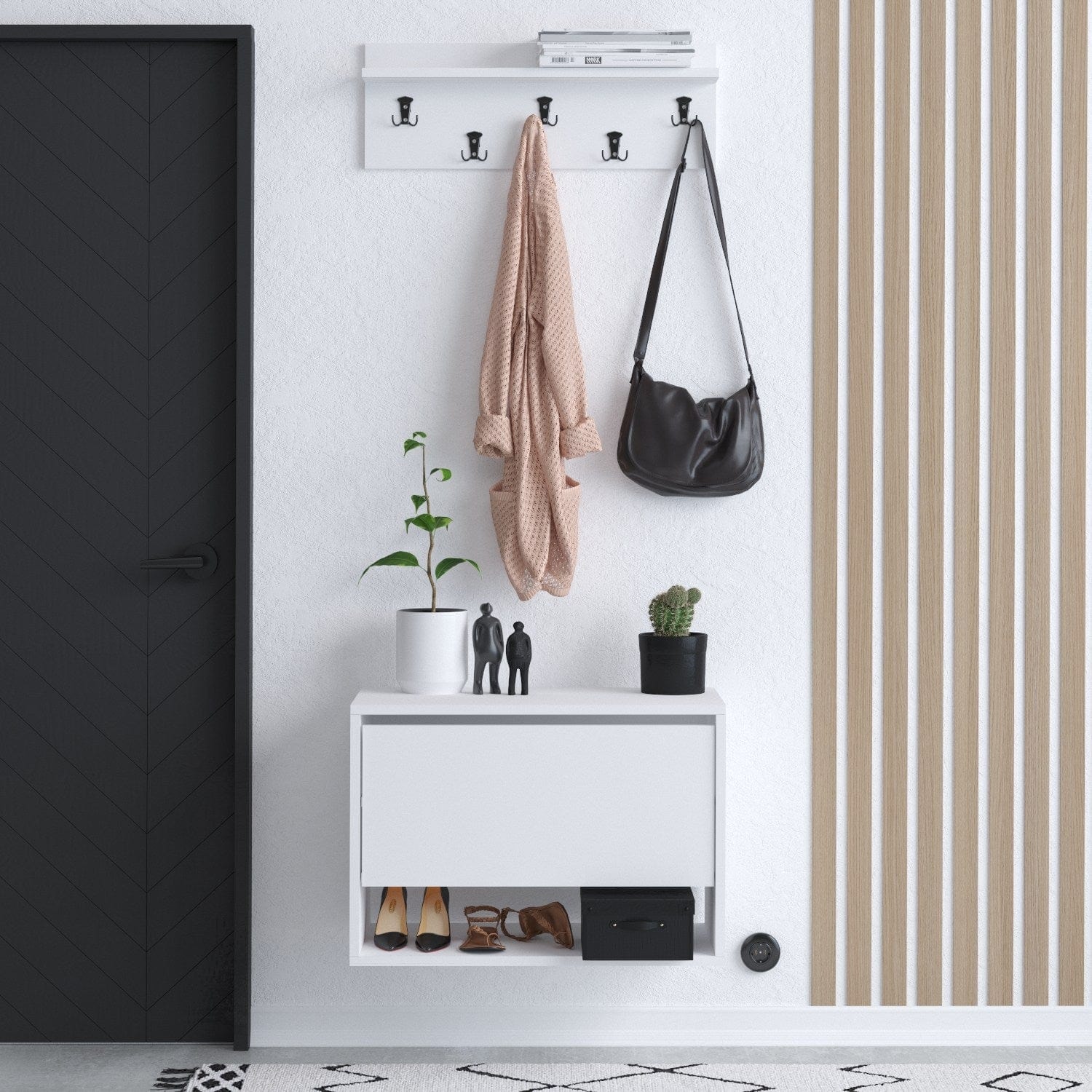 Asir Set de mobila hol din pal, 2 piese, Press Alb