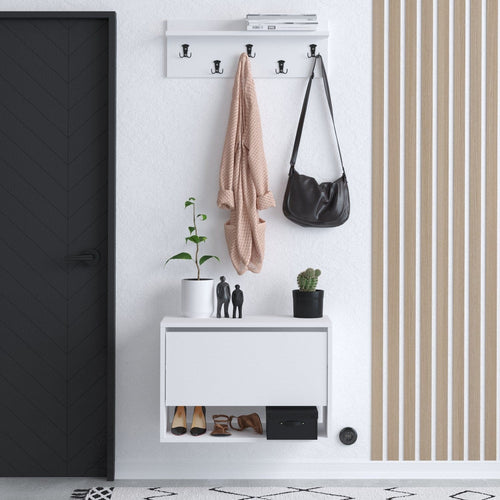 Asir Set de mobila hol din pal, 2 piese, Press Alb