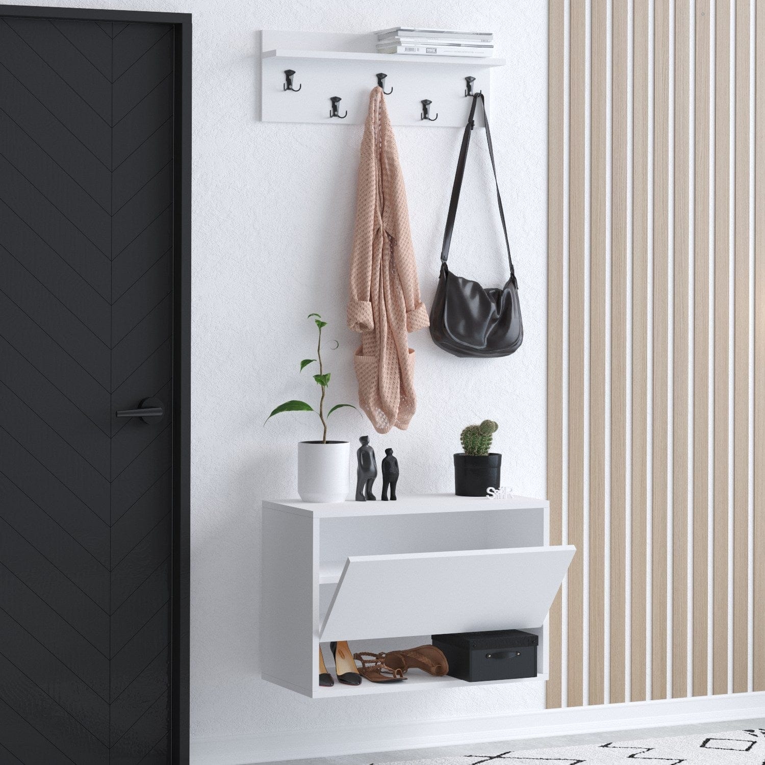 Asir Set de mobila hol din pal, 2 piese, Press Alb