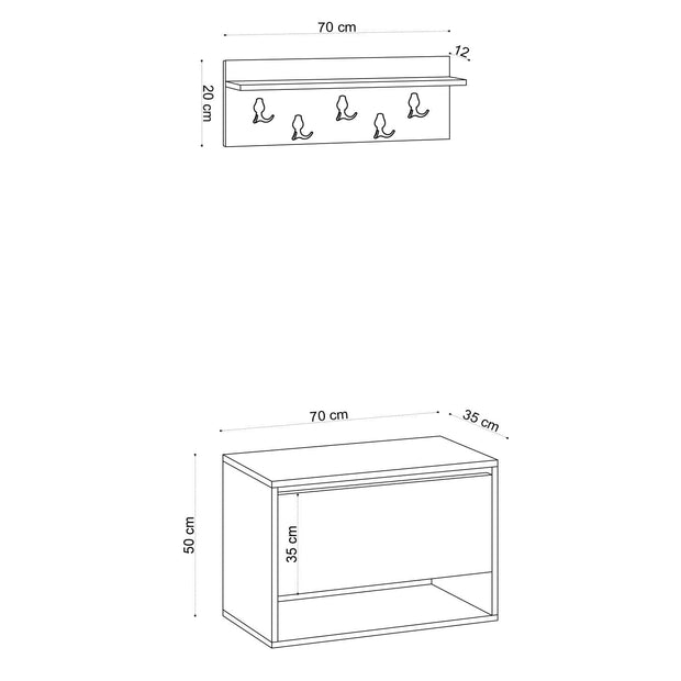Asir Set de mobila hol din pal, 2 piese, Press Alb