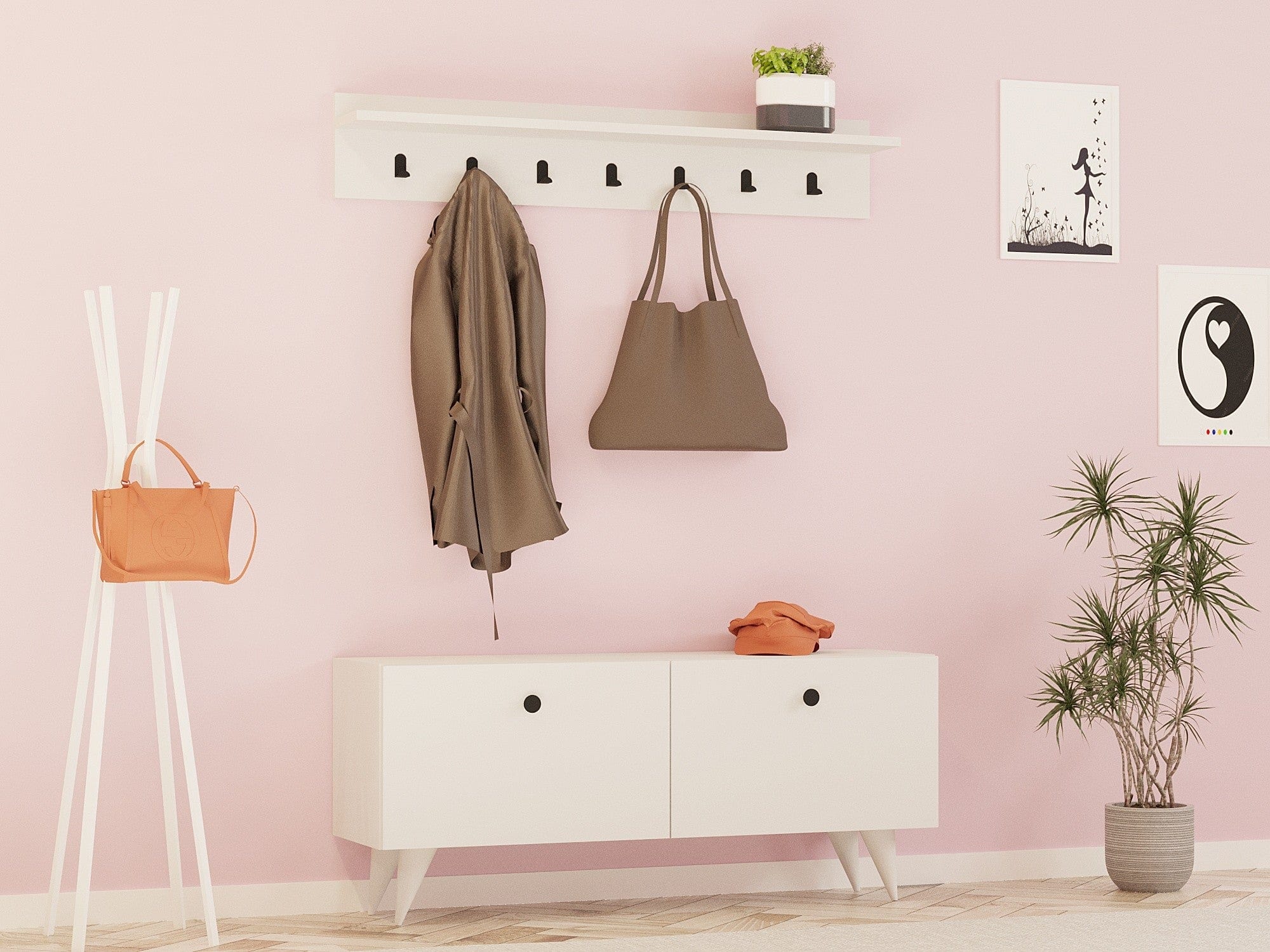 Asir Set de mobila hol din pal, 2 piese, Rupa Alb