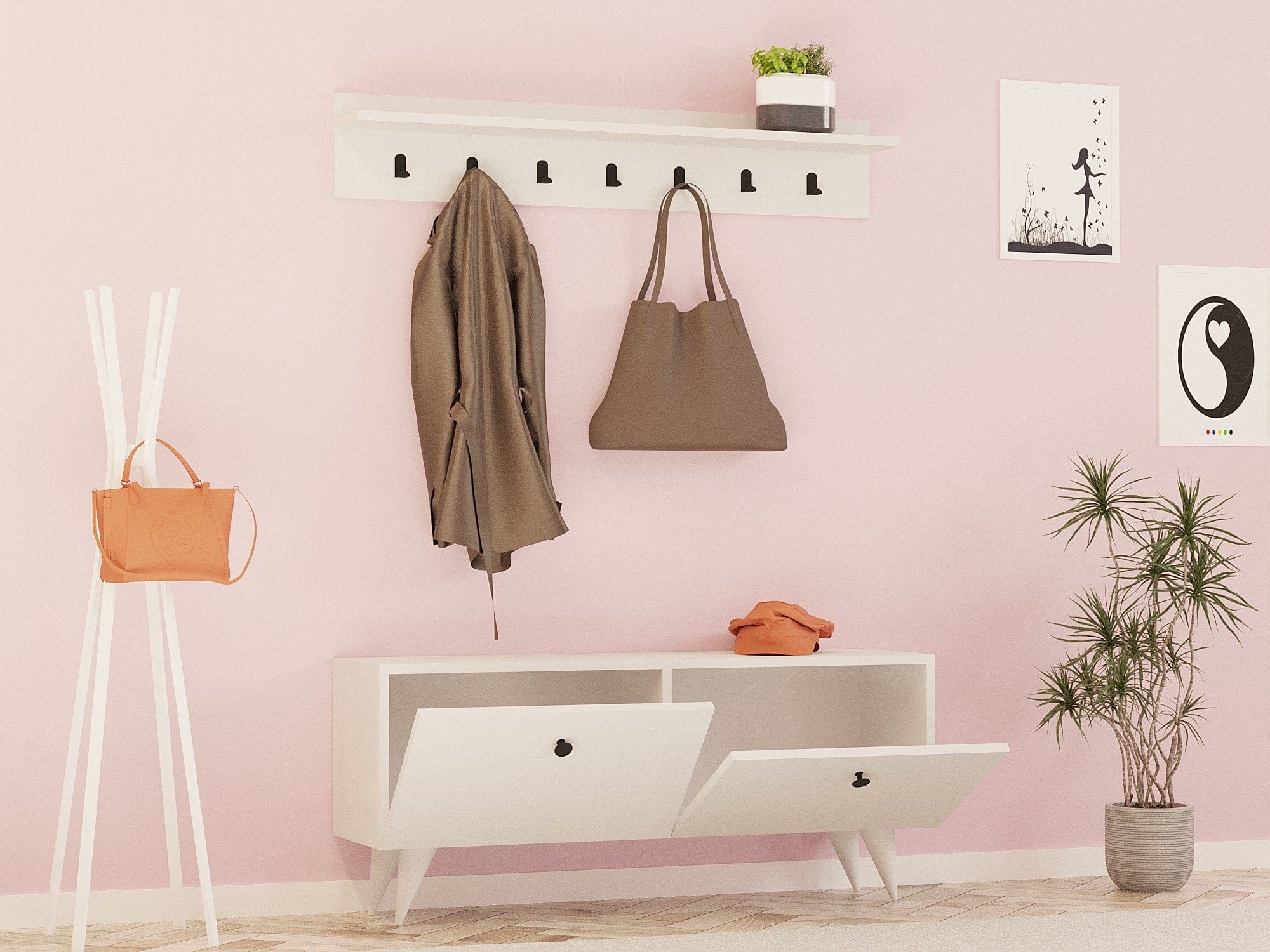 Set de mobila hol din pal, 2 piese, Rupa Alb (1)