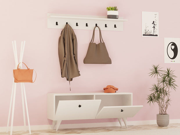 Set de mobila hol din pal, 2 piese, Rupa Alb (1)