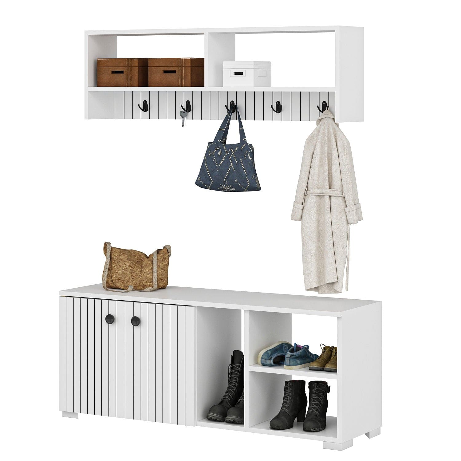 Asir Set de mobila hol din pal, 2 piese, Sarandon Alb