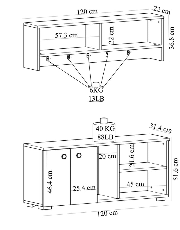 Asir Set de mobila hol din pal, 2 piese, Sarandon Alb