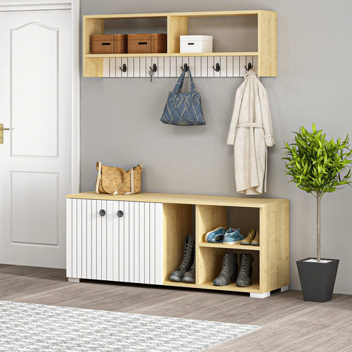 Asir Set de mobila hol din pal, 2 piese, Sarandon Alb / Stejar Sapphire