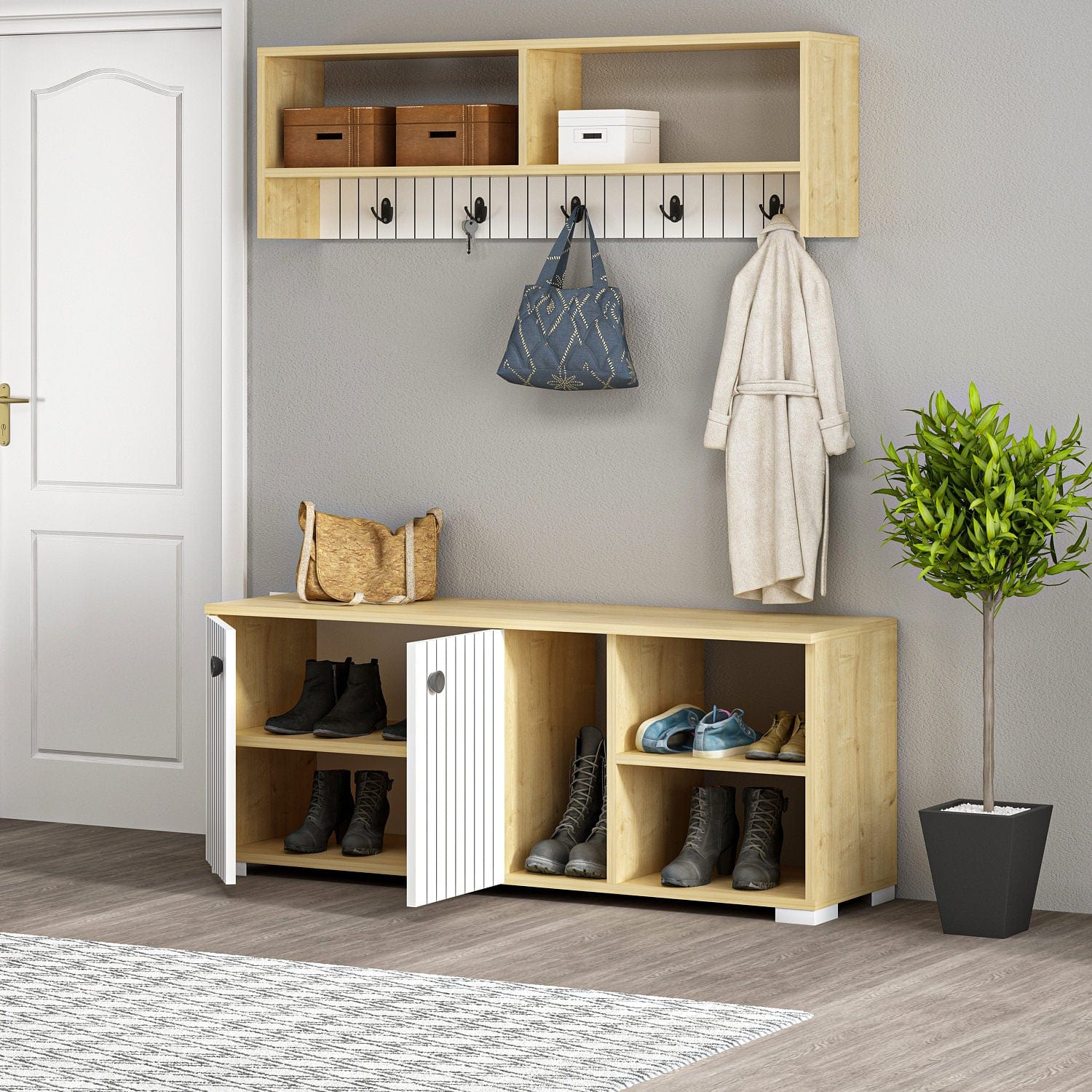 Asir Set de mobila hol din pal, 2 piese, Sarandon Alb / Stejar Sapphire