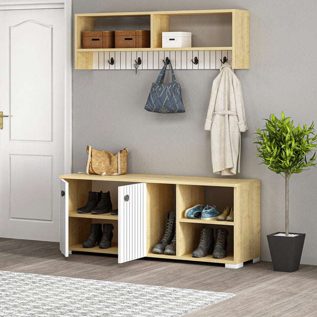 Asir Set de mobila hol din pal, 2 piese, Sarandon Alb / Stejar Sapphire