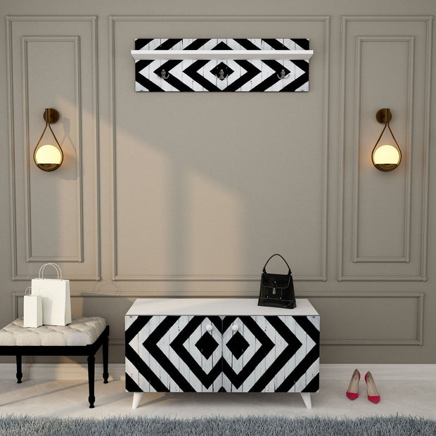 Asir Set de mobila hol din pal, 2 piese, Trend L1313 Alb / Negru