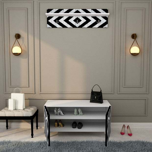 Asir Set de mobila hol din pal, 2 piese, Trend L1313 Alb / Negru