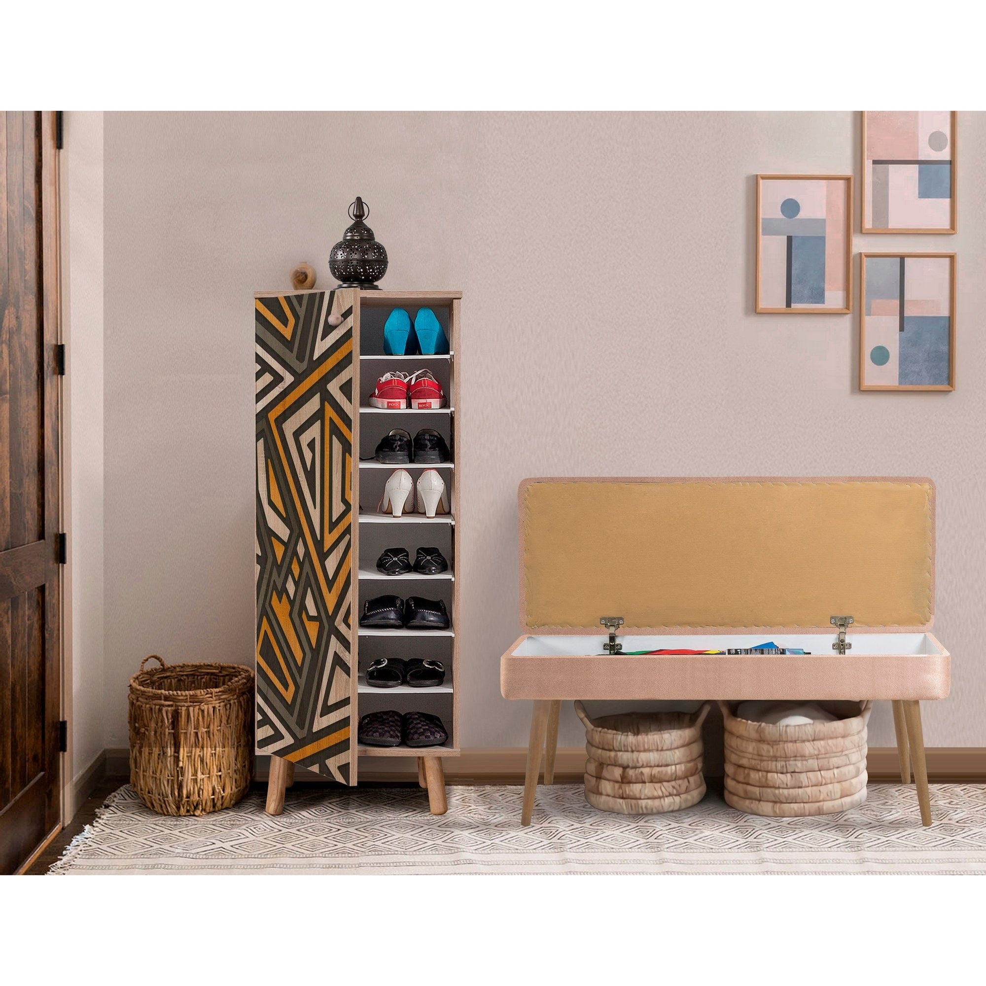 Set de mobila hol din pal, 2 piese, Vegas 928-900 Multicolor / Cappuccino (1)