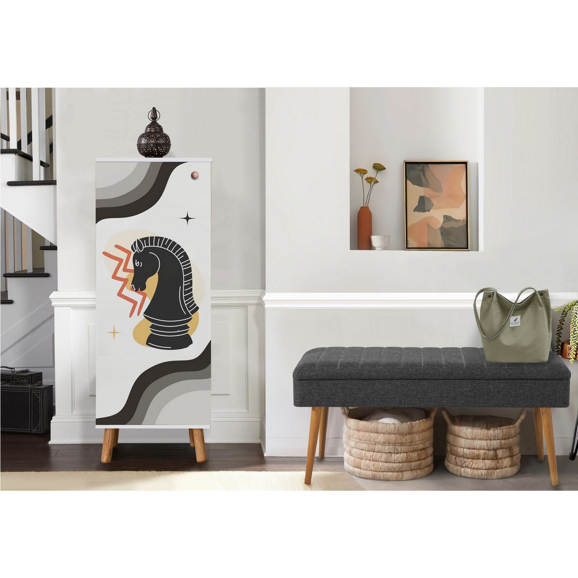 Asir Set de mobila hol din pal, 2 piese, Vegas 952-1053 Alb / Antracit