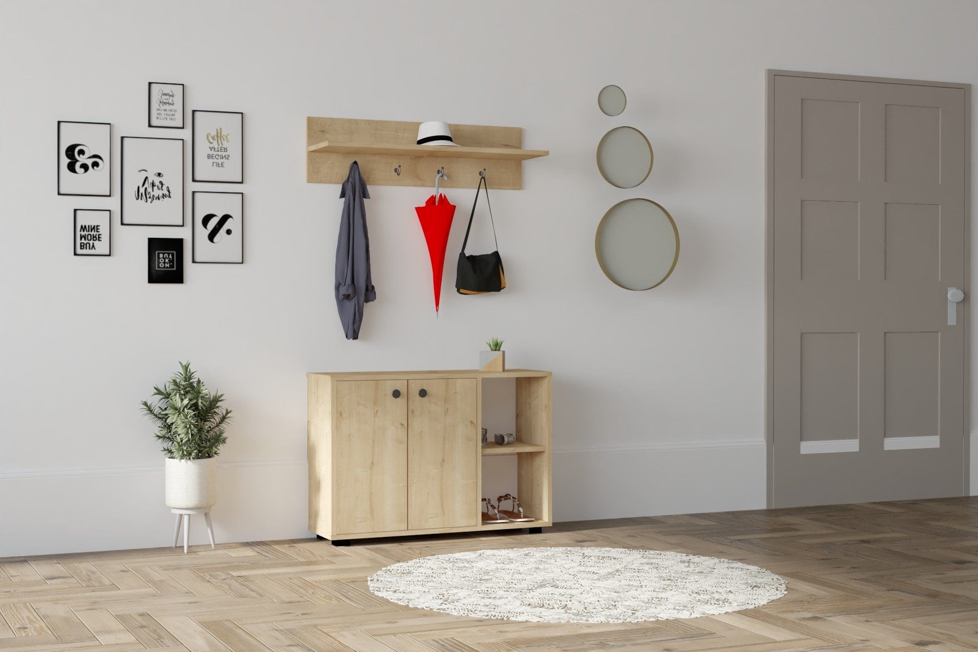 Set de mobila hol din pal, 2 piese, Venom Stejar Sapphire