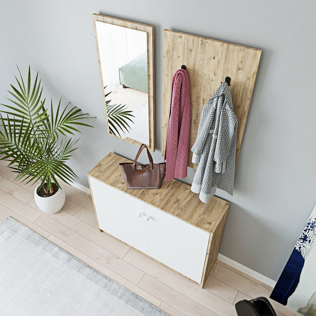 Asir Set de mobila hol din pal, 3 piese, Coburg L1318 Stejar / Alb