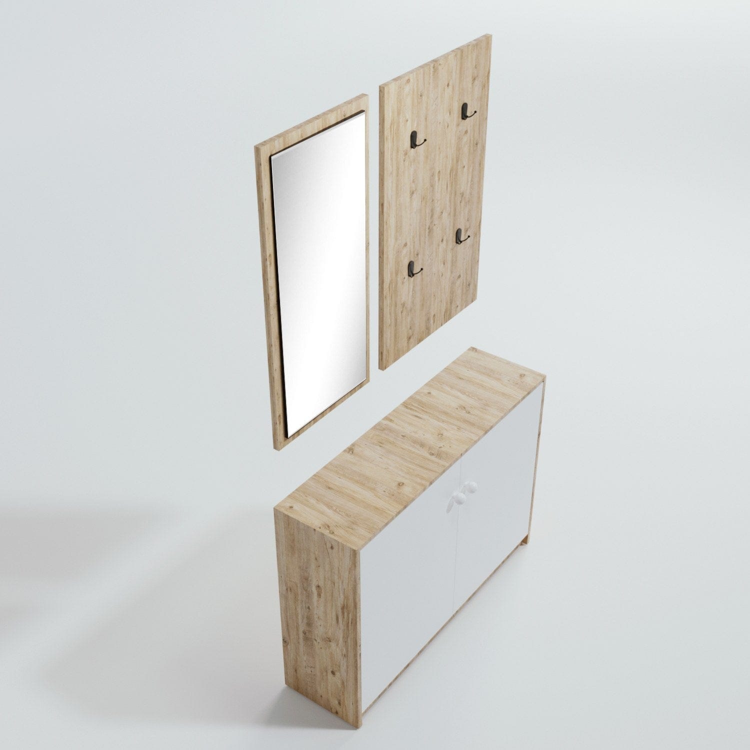 Asir Set de mobila hol din pal, 3 piese, Coburg L1318 Stejar / Alb