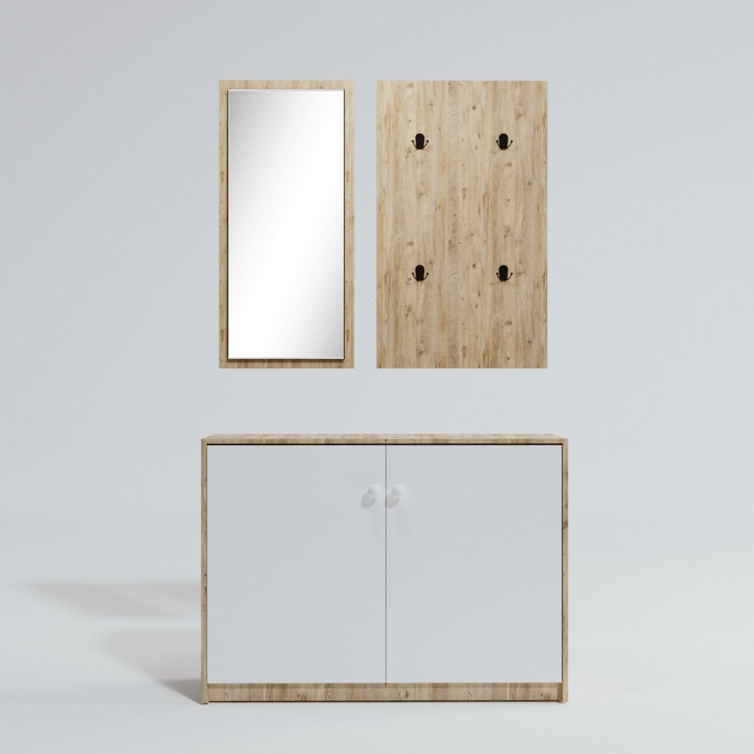 Asir Set de mobila hol din pal, 3 piese, Coburg L1318 Stejar / Alb