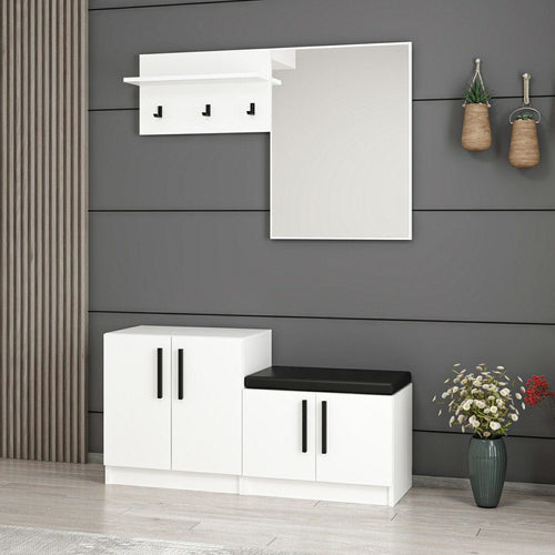 Asir Set de mobila hol din pal, 4 piese, Noah 7298 Alb