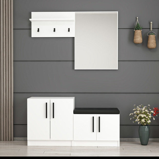 Asir Set de mobila hol din pal, 4 piese, Noah 7298 Alb