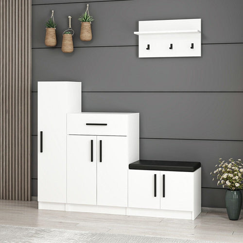 Set de mobila hol din pal, 4 piese, Noah 7303 Alb