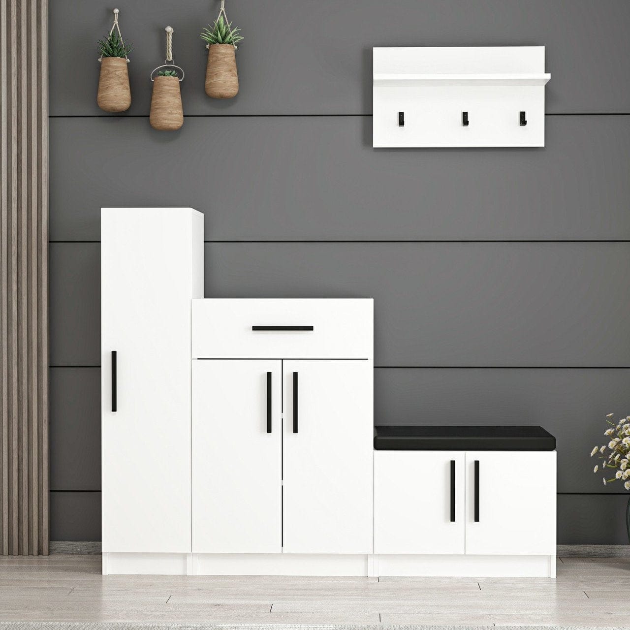 Asir Set de mobila hol din pal, 4 piese, Noah 7303 Alb