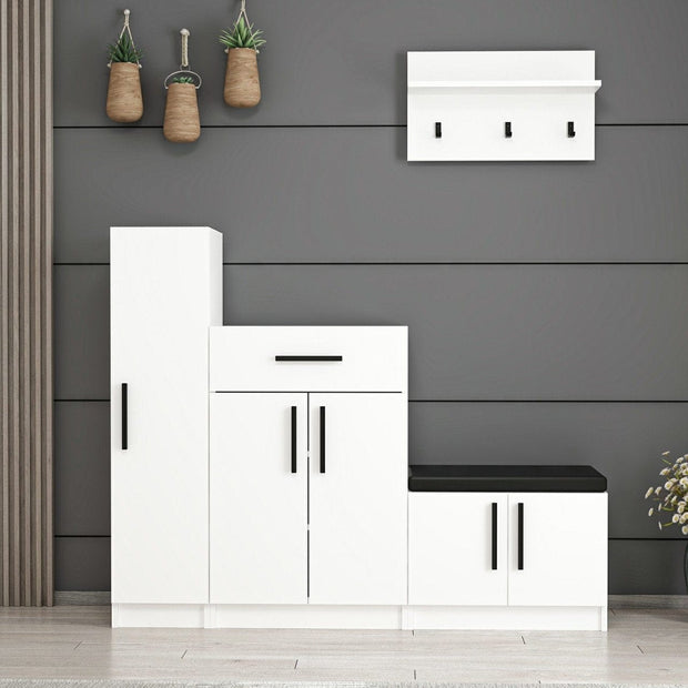 Asir Set de mobila hol din pal, 4 piese, Noah 7303 Alb