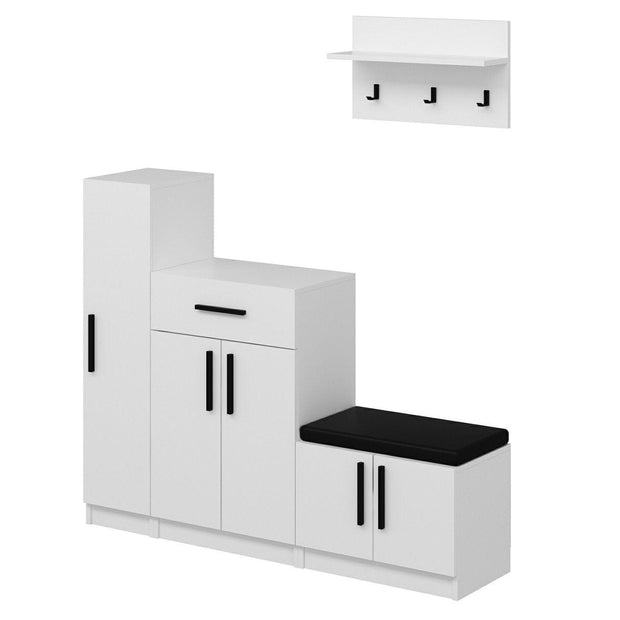 Asir Set de mobila hol din pal, 4 piese, Noah 7303 Alb