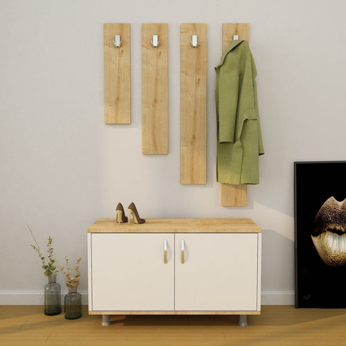 Asir Set de mobila hol din pal, 5 piese, Tasarim L1311 Stejar / Alb