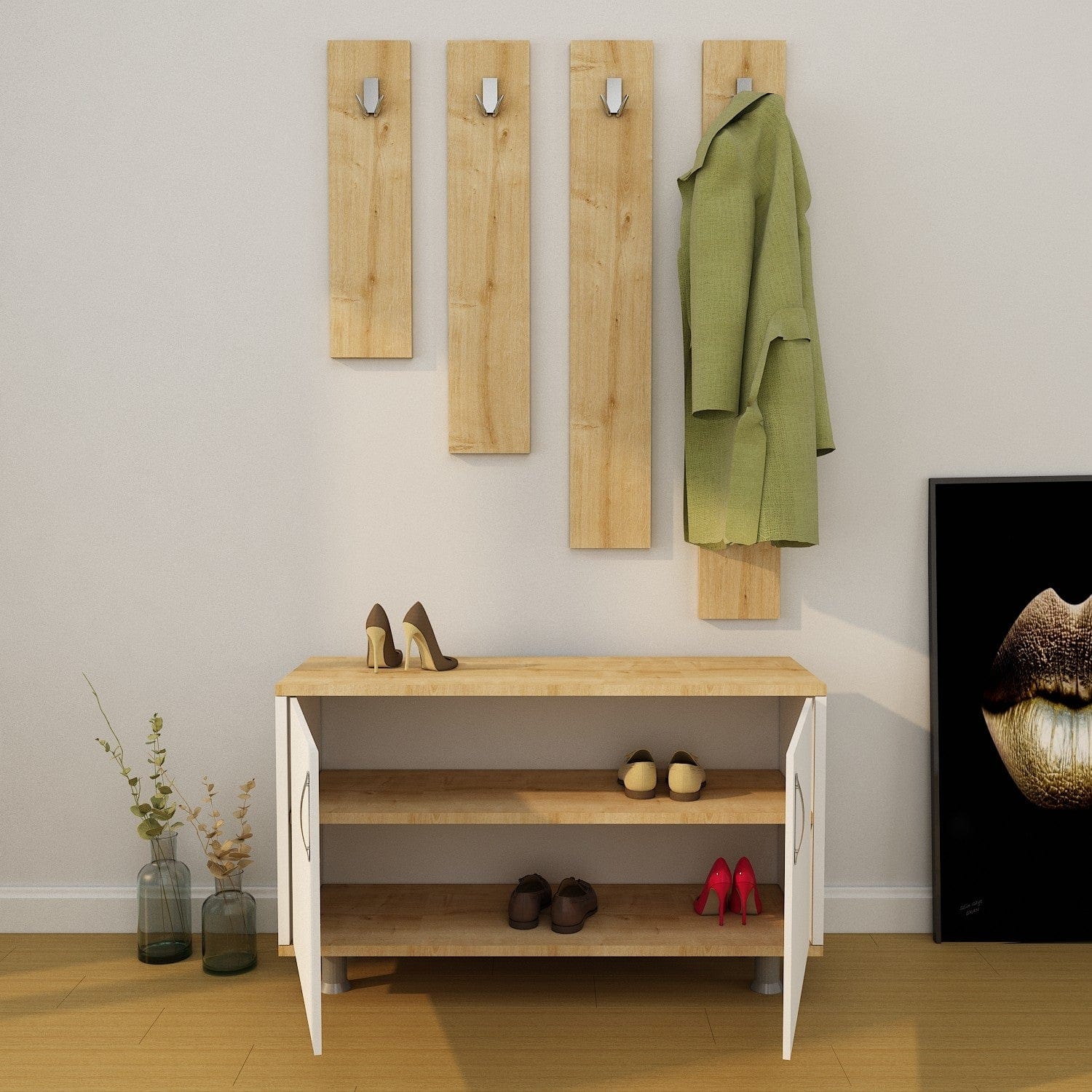 Asir Set de mobila hol din pal, 5 piese, Tasarim L1311 Stejar / Alb