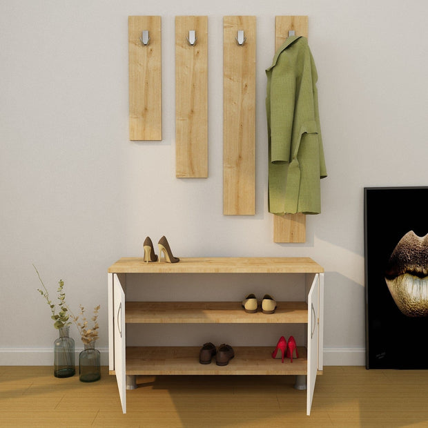 Asir Set de mobila hol din pal, 5 piese, Tasarim L1311 Stejar / Alb