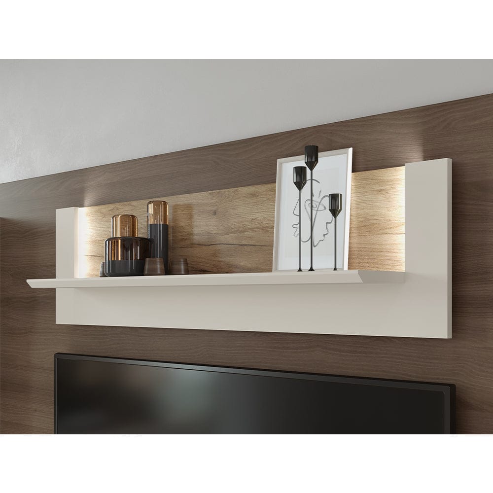 Set de mobila living din pal si MDF, cu LED inclus, 6 piese Sky Crem / Stejar Tobacco (2)