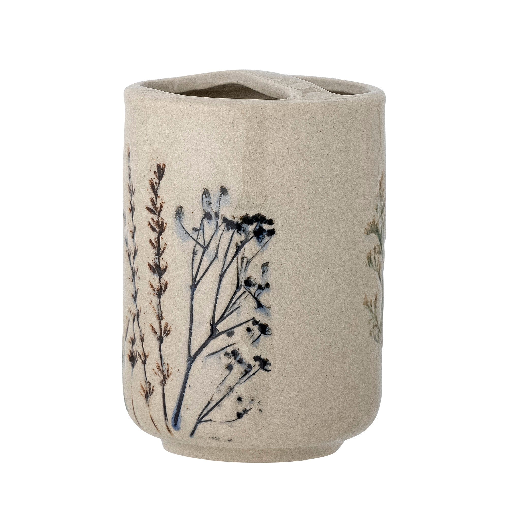 Bloomingville Set dozator pentru sapun si pahar pentru periuta, din ceramica, Bea Natural, Ø8xH18 cm