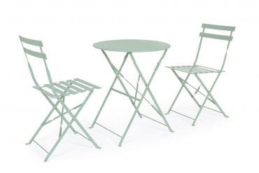 Set masa + 2 scaune pliabile pentru gradina / terasa, din metal, Wissant Albastru Deschis, Ø60xH71 cm (10)