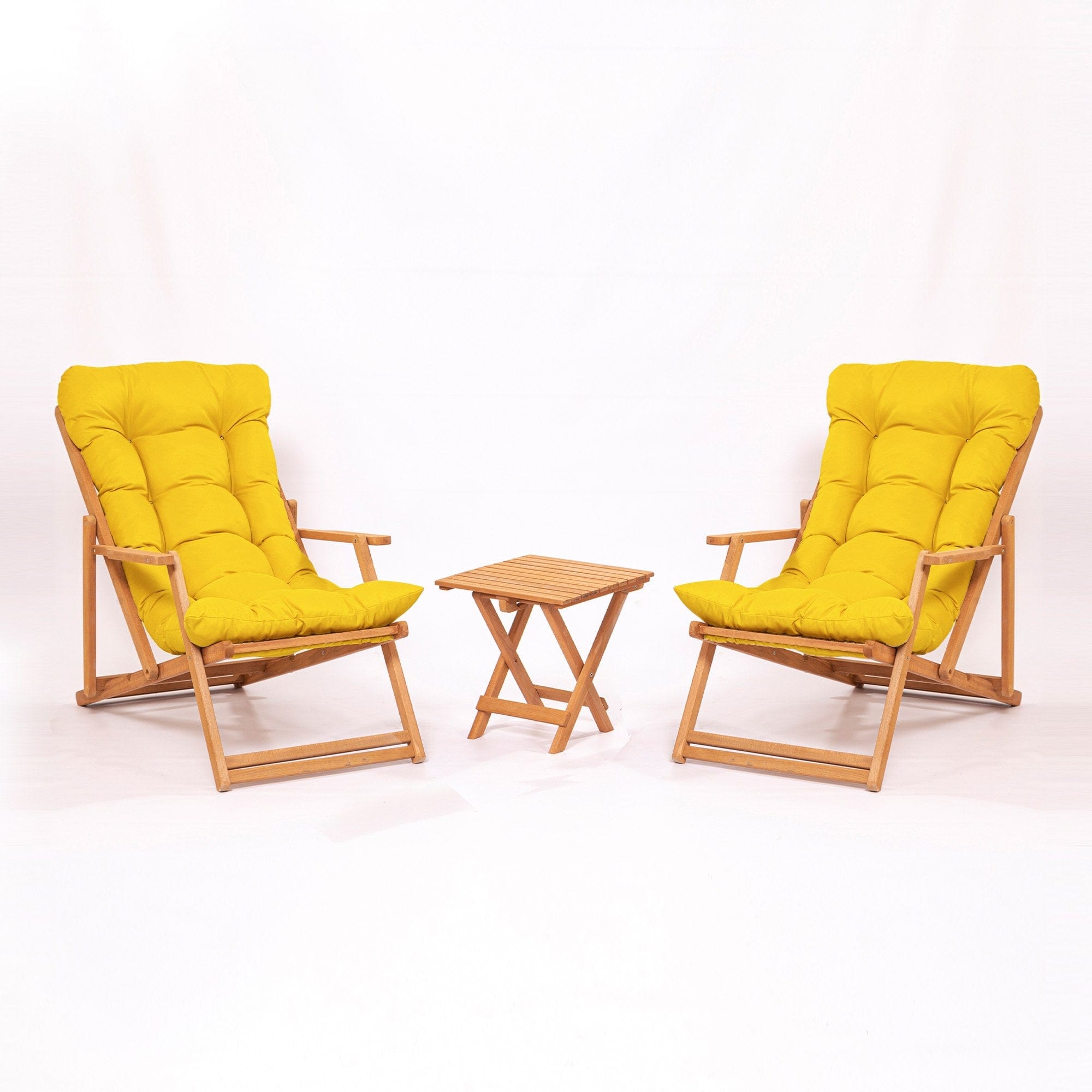 Set masa de cafea + 2 scaune pentru gradina / terasa, din lemn, My007 Galben / Natural, L40xl40xH40 cm