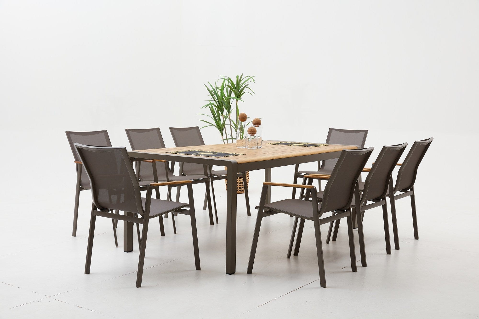 Set masa de gradina / terasa din lemn si aluminiu + 8 scaune de gradina, Lara Cappuccino / Natural, L200xl100xH75 cm (3)